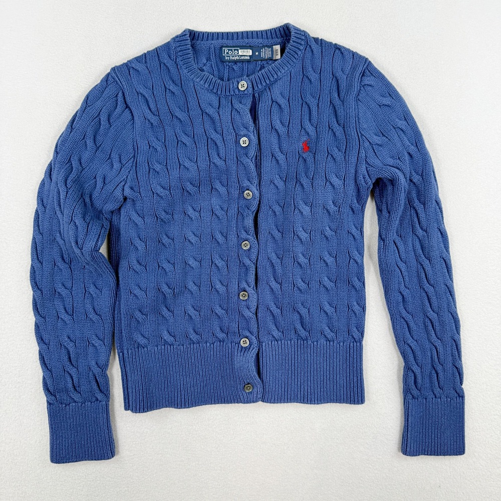 Polo Ralph Lauren Cable Knit Long Sleeve Cardigan Size M Womens Blue RTR